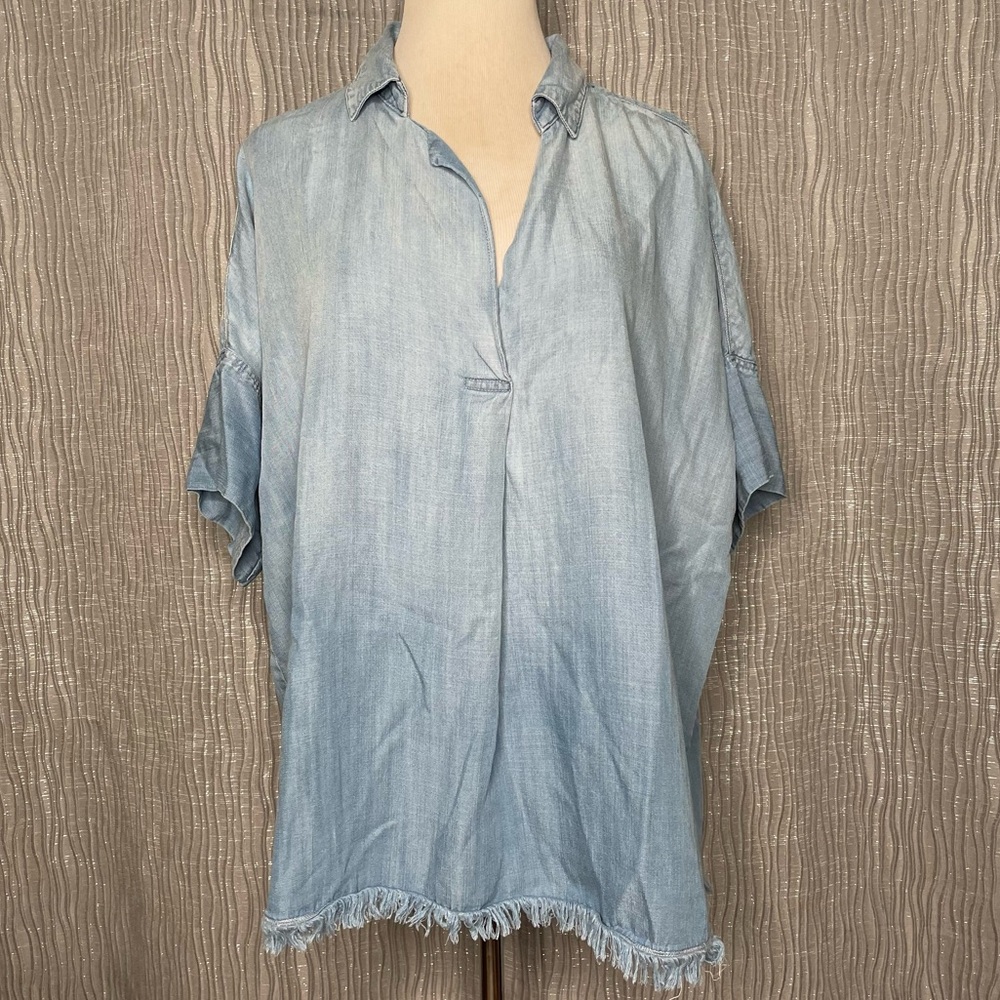 Chambray Button Back Split Neck Top - image 1